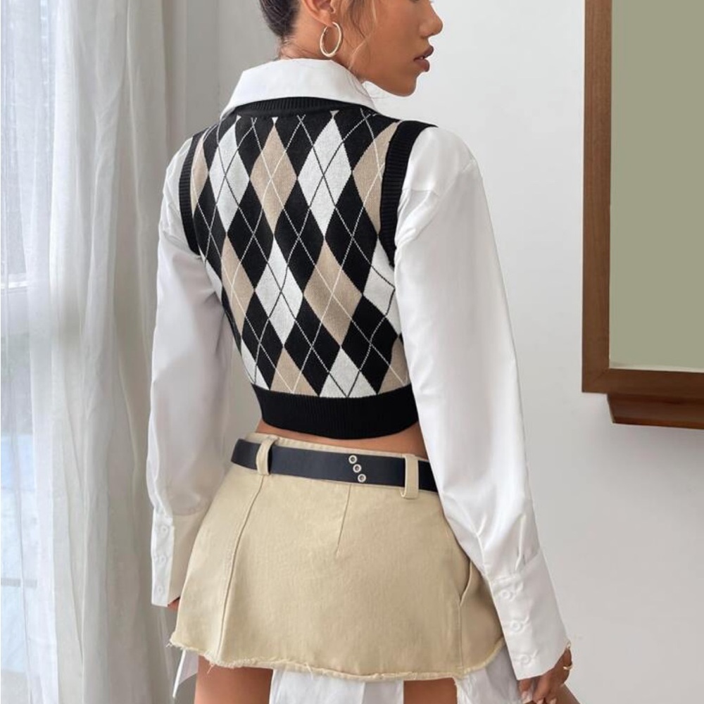 Argyle Knit Vest with White Shirt - Picture 6 of 7